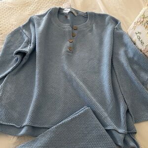 Free People Light Blue Wide Leg HAILEE SWEATER SET Large L NEW WITH TAGS